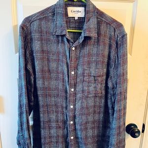 Corridor Open Weave Red Plaid Linen LS